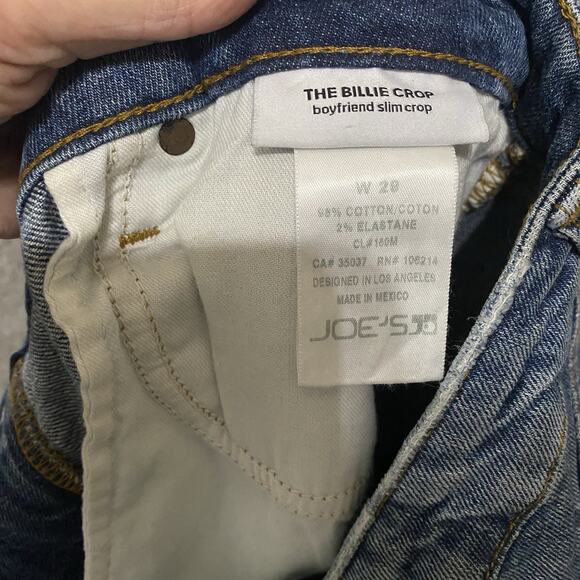 Joe's Crop Jeans Sz 32 Blue Distressed Raw Hem Billie Boyfriend Slim - SIZE NOTE - Picture 5 of 10